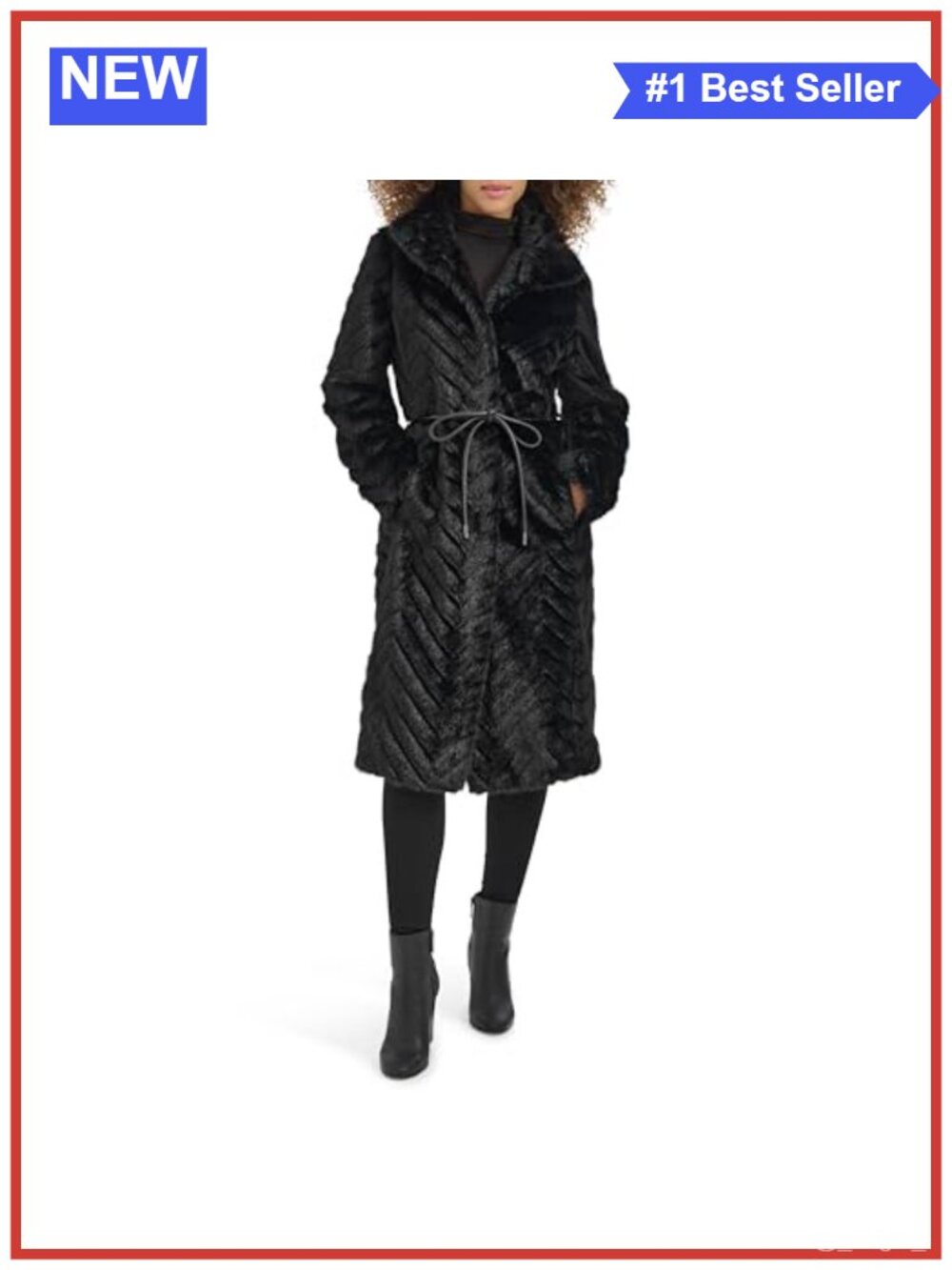Belted Faux Leather Grooved Texture Stand Collar Coat Overcoat